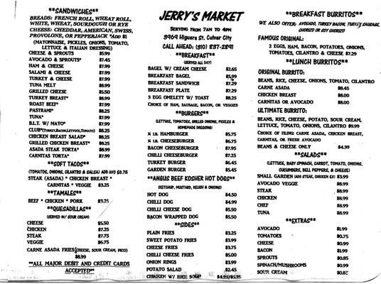 Menu photo 4 Jerry's Market Culver City, CA