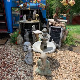 a fountain and statues