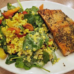 Wild salmon and couscous with roasted veggies & spinach Wild salmon and couscous with roasted veggies & spinach