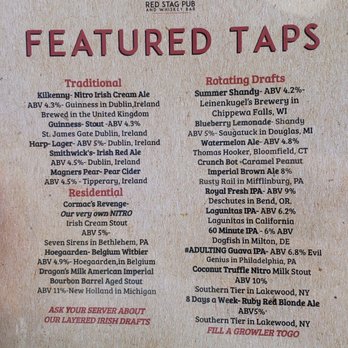 Red Stag Pub - alcohol menu - Irish Near Me - Bethlehem, Pennsylvania Red Stag Pub - alcohol menu - Irish Near Me - Bethlehem, Pennsylvania