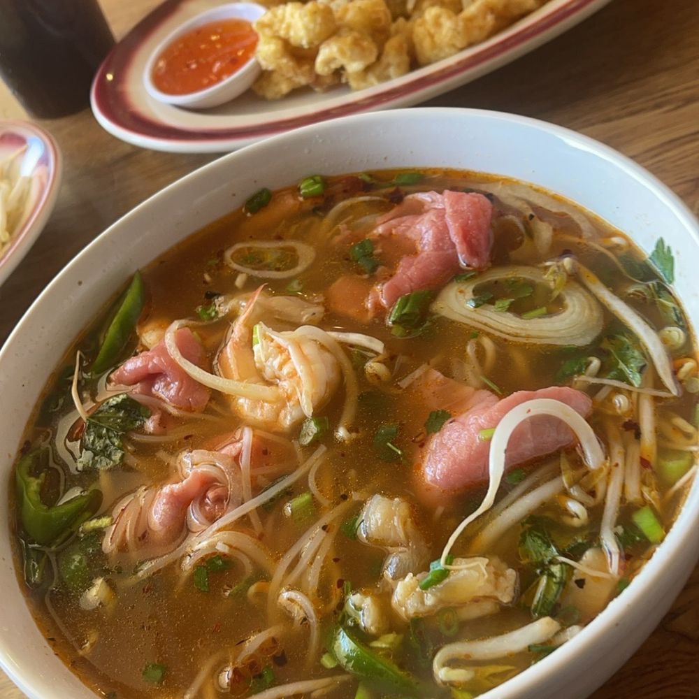 Large Pho with beef tendon, shrimp and rare steak. Calamari for appetizer. Best Pho in town! Large Pho with beef tendon, shrimp and rare steak. Calamari for appetizer. Best Pho in town!