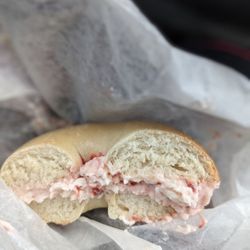 The Bagel Chalet - Plain bagel with strawberry cream cheese