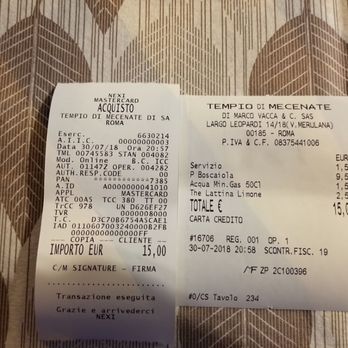 Tempio di Mecenate - Tempio Di Mecenate Ristorante 07-30-2018 my receipt. - Italian Near Me - Rome, RM