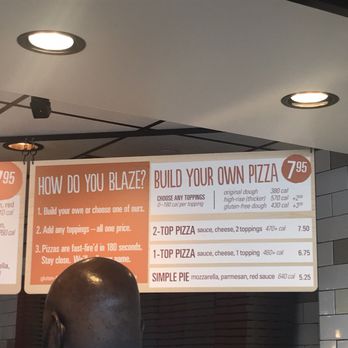 Blaze Pizza - Part of the menu above the counter. - Pizza Near Me - Sugar Land, Texas Blaze Pizza - Part of the menu above the counter. - Pizza Near Me - Sugar Land, Texas