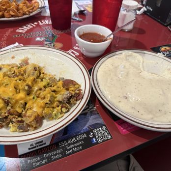 Sandy's Country Junction - Boarding House Skillet with Biscuits and Gravy and a Cup of Coffee - Coffee & Tea Near Me - Clovis, California Sandy's Country Junction - Boarding House Skillet with Biscuits and Gravy and a Cup of Coffee - Coffee & Tea Near Me - Clovis, California