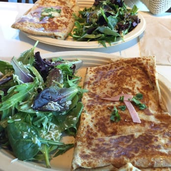 Crepe Crazy - Ham and cheese crepe, in the back Mediterranean medley crepe- so delicious!! - Creperies Near Me - Austin, Texas
