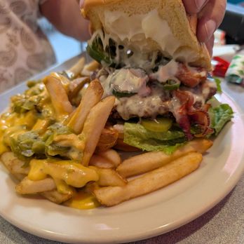66 Diner - Green Chile (spicy) cheese Burger. The 66 diner - Diners Near Me - Albuquerque, New Mexico