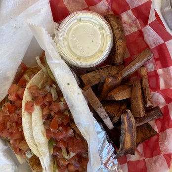 The Gangplank - White fish tacos with sweet potato wedges - Bars Near Me - St Ignace, Michigan The Gangplank - White fish tacos with sweet potato wedges - Bars Near Me - St Ignace, Michigan