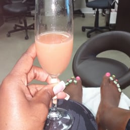 Nothing like gettig a good pedicure and being served a mimosa. Thanks Tina for my pink fill & Ms. Mary for my pedicure. Tip! Nothing like gettig a good pedicure and being served a mimosa. Thanks Tina for my pink fill & Ms. Mary for my pedicure. Tip!