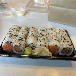 Three spicy tuna rolls Three spicy tuna rolls