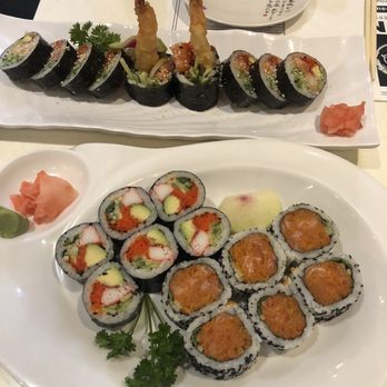 MINE Sushi - Spicy California + spicy salmon lunch roll. Shrimp tempura roll. - Japanese Near Me - Markham, Ontario MINE Sushi - Spicy California + spicy salmon lunch roll. Shrimp tempura roll. - Japanese Near Me - Markham, Ontario