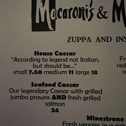 Dinner menu Dinner menu