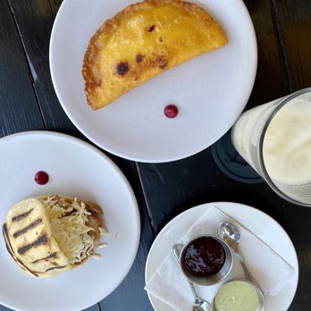 Hola Arepas - Empanada, arepa, house made sauces & guanábana juice. Yum, yum, yum, and more yum. - Puerto Vallarta, JAL