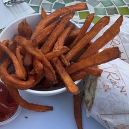 Chicken Caesar wrap and Sweet Potato fries Chicken Caesar wrap and Sweet Potato fries