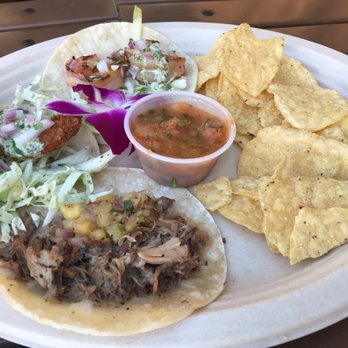 Barefoot Beach Cafe - Taco trio - Kalua pig, Mahi Mahi, and shrimp - Breakfast & Brunch Near Me - Honolulu, Hawaii