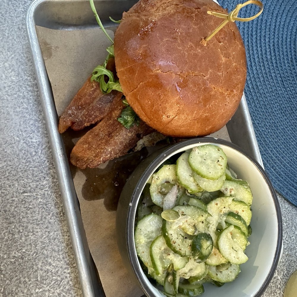 Creekhouse Kitchen & Bar - yard bird with cucumber salad - New American Near Me - Wimberley, Texas Creekhouse Kitchen & Bar - yard bird with cucumber salad - New American Near Me - Wimberley, Texas