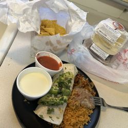 Pueblo Viejo Mexican Grill - Rice beans shrimp burrito queso and tres leches cake