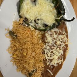 Nacho’s Mexican Restaurant - Lunch Chiles Rellenos with Rice and Beans