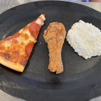 Shakey's Pizza Parlor - 2nd plate, pepperoni pizza, fried chicken leg and cottage cheese - Pizza Near Me - Escondido, California Shakey's Pizza Parlor - 2nd plate, pepperoni pizza, fried chicken leg and cottage cheese - Pizza Near Me - Escondido, California