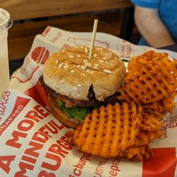 Epic Burger - Beyond burger, sweet potato fries, and Leon ice