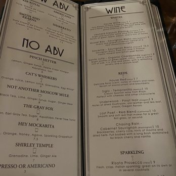 The Lafayette - Drink menu - The menu displays a selection of wines, cocktails, and low ABV drinks, with detailed descriptions and prices, set in a bar environment. - Cocktail Bars Near Me - Winona, Minnesota