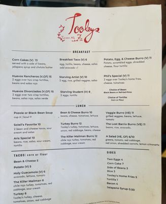 Menu photo 1 Tooley's Cafe Tucson, AZ Menu photo 1 Tooley's Cafe Tucson, AZ