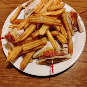 Denny's - Club Sandwich with Turkey Bacon and Wavy Cut Fries - American Near Me - Toronto, Ontario Denny's - Club Sandwich with Turkey Bacon and Wavy Cut Fries - American Near Me - Toronto, Ontario
