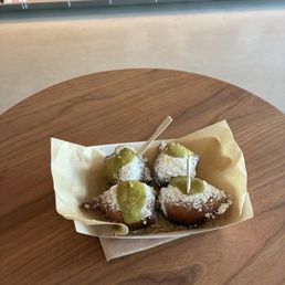 Lemon ricotta doughnuts with pistachio butter