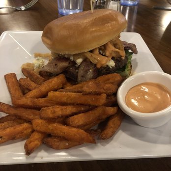 UTOG Brewing - Burger with blue cheese. Decent, but burger patty is so thin. - Brewpubs Near Me - Ogden, Utah