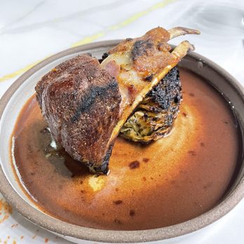 Carte Blanche - Double Cut Rack of Lamb with Charred Savoy Cabbage & Miso Red Wine Sauce - Asian Fusion Near Me - Honolulu, Hawaii
