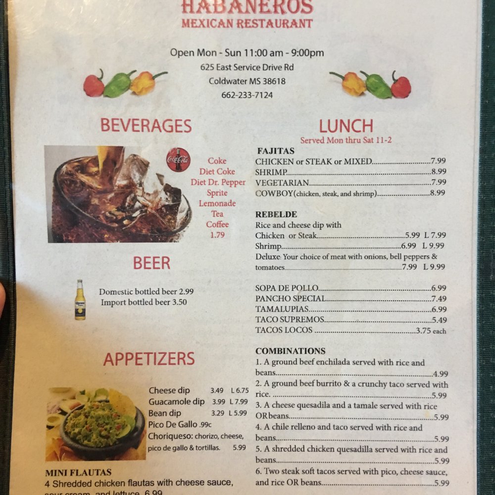 Habaneros - Menu page 1 (06/10/18) - Mexican Near Me - Coldwater, Mississippi