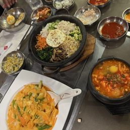 Bibimbap, Rose Ddukbokki, tofu soup Bibimbap, Rose Ddukbokki, tofu soup