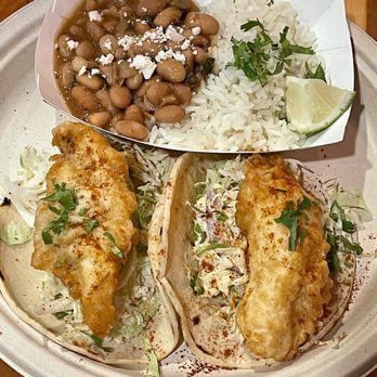 The Lone Chicharron - Rock fish tacos with cilantro rice and beans. - Tacos Near Me - Seward, Alaska