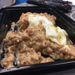 Giulianova - Sausage gravy & biscuits with a poached egg on top