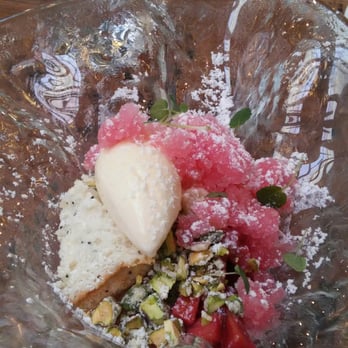 Spoon and Stable - Dessert; poppy sead cake with rhubarbs, pistachios, ice cream, and shaved ice. - New American Near Me - Minneapolis, Minnesota Spoon and Stable - Dessert; poppy sead cake with rhubarbs, pistachios, ice cream, and shaved ice. - New American Near Me - Minneapolis, Minnesota