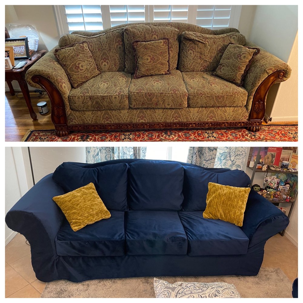 Alfa's Upholstery - Before and after, 3 cushion couch. - Auto Upholstery Near Me - Paramount, California