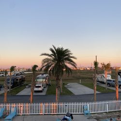 Galveston Island KOA - Palm trees in the sunset glow at Galveston KOA