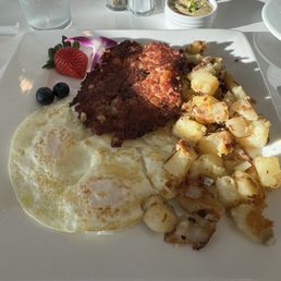 Eggs and corned beef hash.
