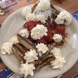 French toast with strawberries and whip cream French toast with strawberries and whip cream