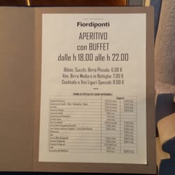 Fiordiponti - Lista di prodotti e prezzi. Conveniente l'aperitivo, comunque abbordabili gli altri prodotti.