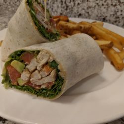 Aurora Artisan Bar & Grill - Roasted turkey and avacado wrap w fries $11.95