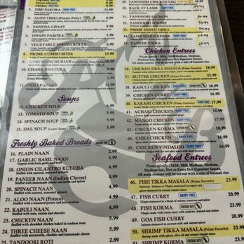 Prime Bar and Grill - Menu - Indian Near Me - Tehachapi, California