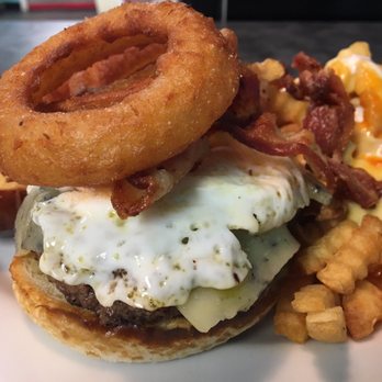 Edinger's Filling Station - My burger without his hat on - American Near Me - Pontiac, Illinois Edinger's Filling Station - My burger without his hat on - American Near Me - Pontiac, Illinois