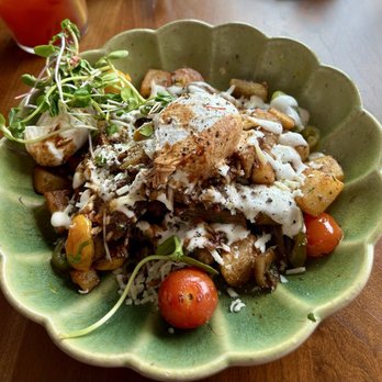 Alpina Restaurant - Beef Short Rib Breakfast bowl w/ Poached Eggs - Modern European Near Me - Malahat, British Columbia