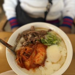 Slow-Cooked Beef and Kimchi Congee