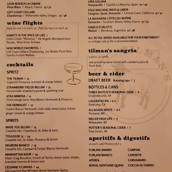 Tilman's - Drink Menu - Wine Bars Near Me - Charlottesville, Virginia