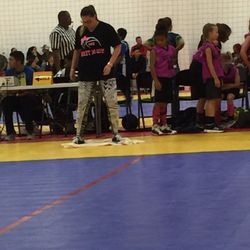 Apex Event Center - Parent cleaning up water during the game