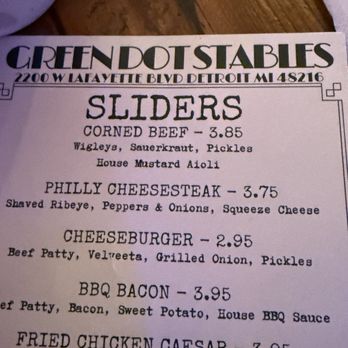 Green Dot Stables - Menu - Bars Near Me - Detroit, Michigan