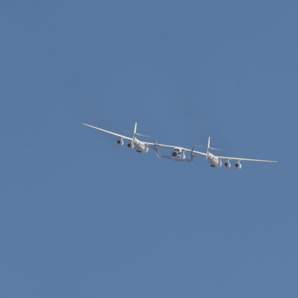 Mojave Air & Space Port - The White Knight Two carrying Scaled Composites Model 339 SpaceShipTwo VSS Unity airborne - Airports Near Me - Mojave, California