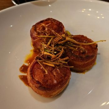Old Brea Chop House - Bacon Wrapped Scallops with a chipotle and carrot reduction - Steakhouses Near Me - Brea, California Old Brea Chop House - Bacon Wrapped Scallops with a chipotle and carrot reduction - Steakhouses Near Me - Brea, California